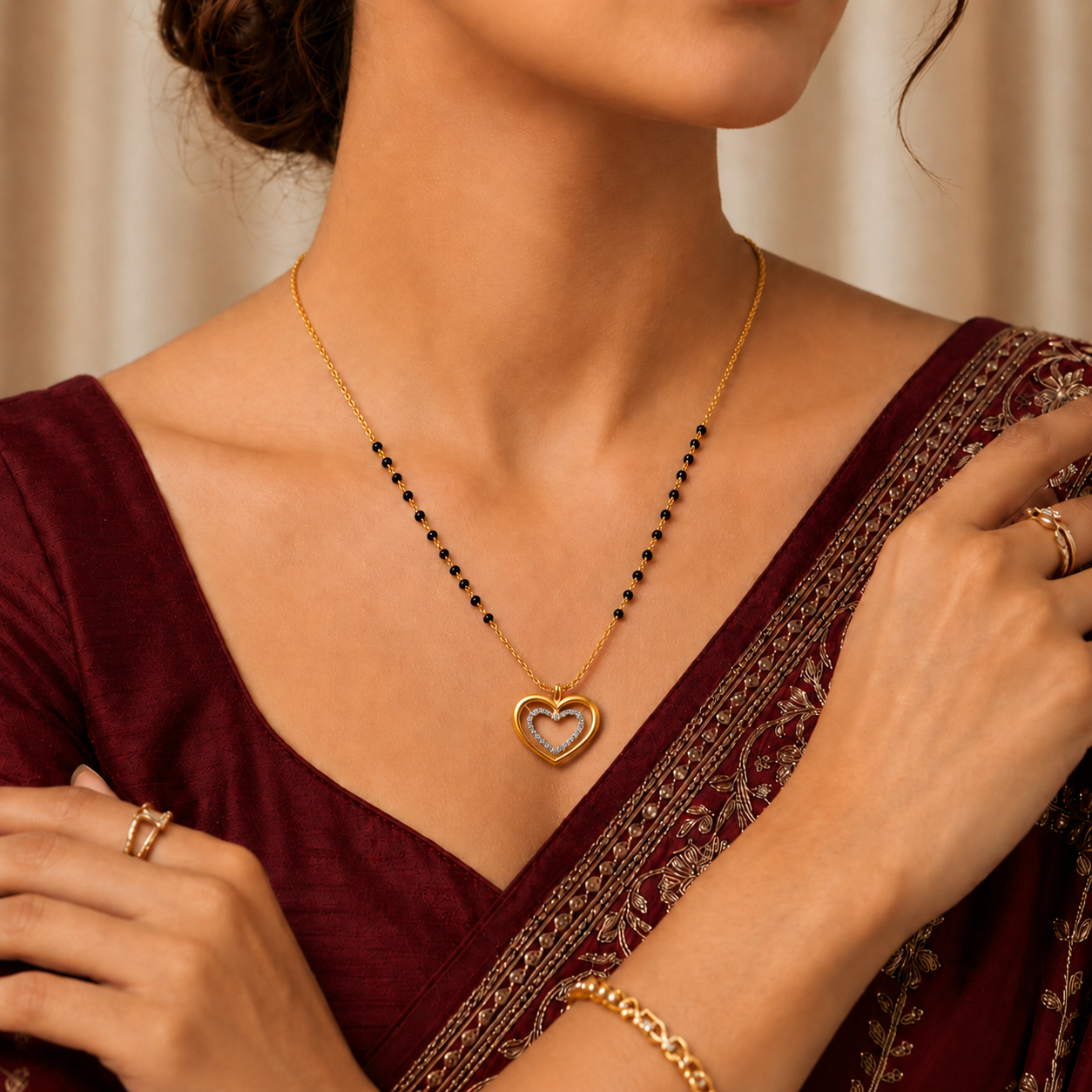Elegant Heart Diamond Gold Mangalsutra Necklace